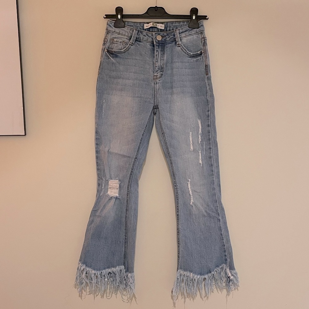 Fringe Fit and Flare High Waisted Jeans